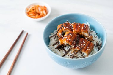 eel rice bowl or unagi rice bowl - Japanese food style clipart