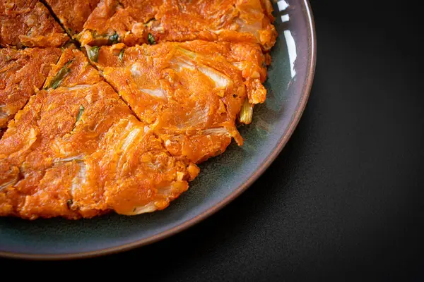 stock image Korean Kimchi pancake or Kimchijeon - Fried Mixed Egg, Kimchi, and Flour - Korean food style