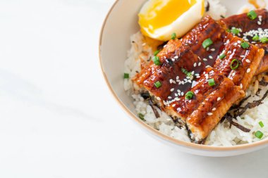 Yılan balığı pirinç kasesi veya unagi pirinç kasesi - Japon yemek tarzı.