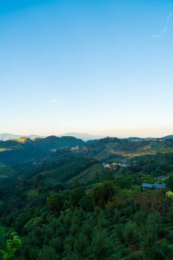 Chiang Rai, Tayland 'da mavi gökyüzü olan güzel bir dağ tepesi.