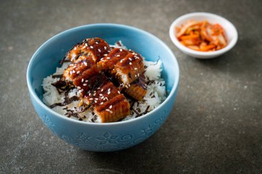 Yılan balığı pirinç kasesi veya unagi pirinç kasesi - Japon yemek tarzı.