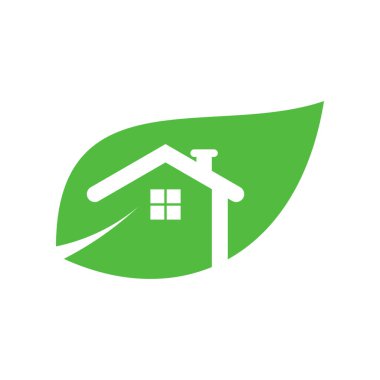 Çizim yaprağı kavramına sahip yeşil ev logosu tasarım vektörü