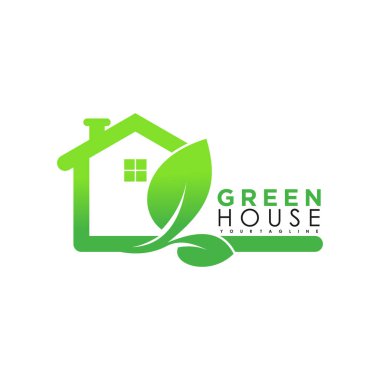Çizim yaprağı kavramına sahip yeşil ev logosu tasarım vektörü