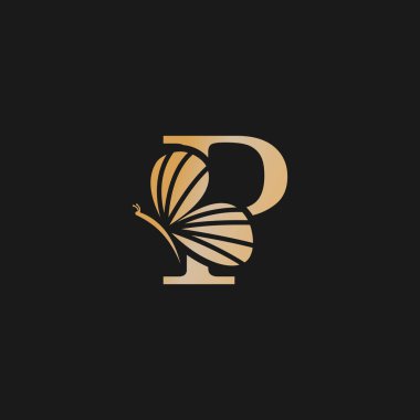 Kelebek logosu iş için altın gradyan renk ve harf kavramına sahip bir taşıyıcı