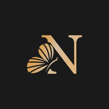 Kelebek logosu iş için altın gradyan renk ve harf kavramına sahip bir taşıyıcı