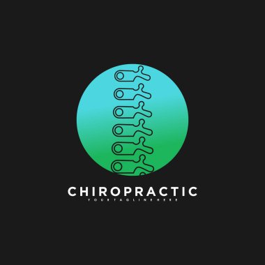 Yeşil renk gradyan konseptli kiropraktik ve omurga logo tasarım vektörü