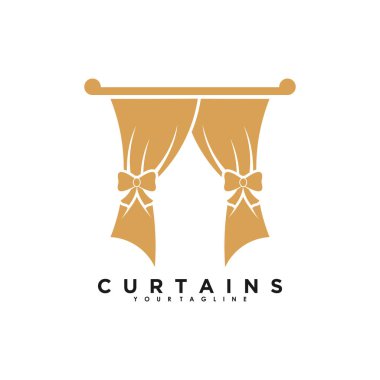 Perde logosu tasarım vektörü altın renkli pencere stili ve iş ilhamı