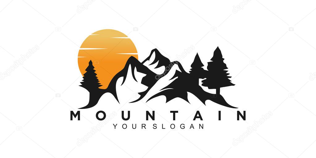 Mountain and adventure logo design vector with illustration premium concept idea