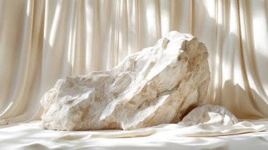 Krem renkli kayalar örtülü, açık bej kumaşlı..