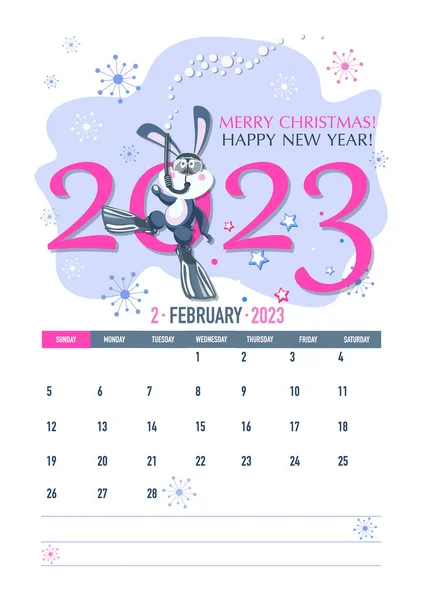 2023 Február Fekete Nyúl Búvárkodás Aranyos Nyúl Búvár Szimbóluma Nyúl — Stock Vector