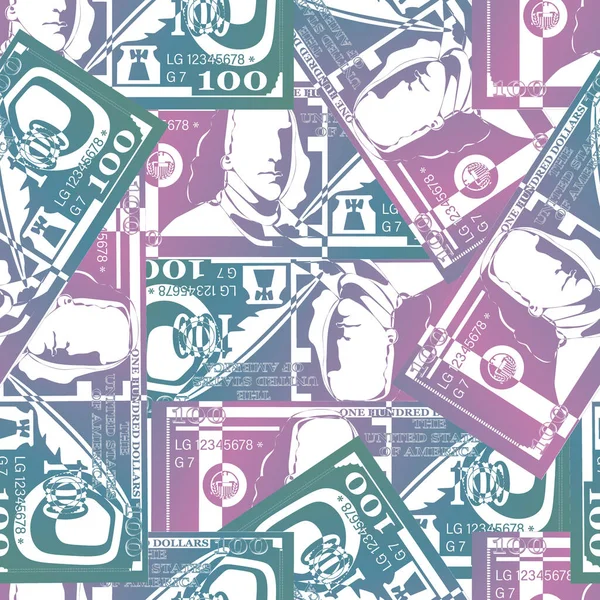 100 Dollar Farbmuster Vektor Geld Hintergrund Amerikanische Stilisierte Banknoten Design — Stockvektor