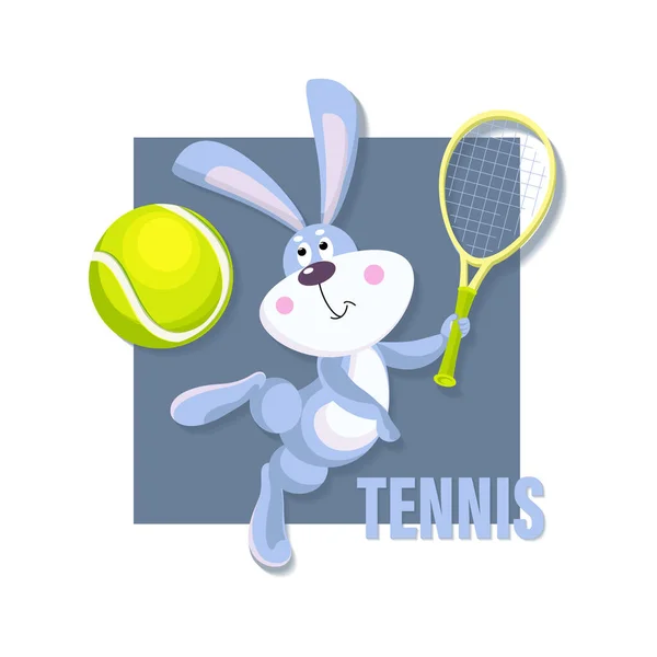 Tennis Player Isolated Vector Rabbit Racket Tennis Ball Playing Tennis — Stock Vector