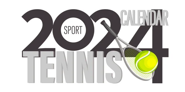 Tennis 2024 Sports Badge Emblem Summer Sports Calendar Large Capital — Stock Vector