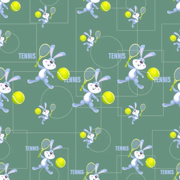 Rabbit Tennis Player Vector Background Cartoon Rabbit Racket Tennis Ball — Stock Vector