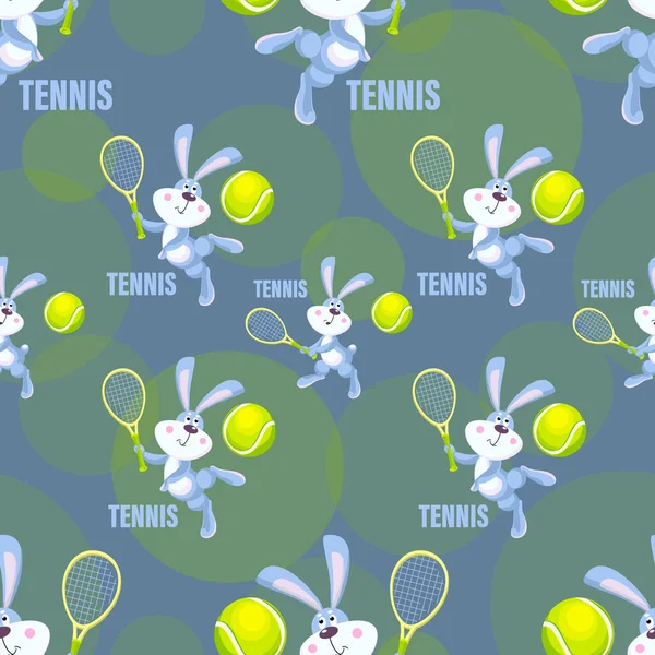 Tennis Player Vector Background Hare Bunny Fun Rabbits Racket Tennis — Stock Vector