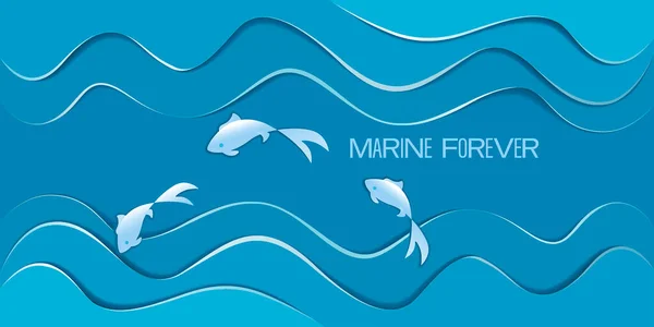 Fundo Marinho Estilo Corte Papel Peixe Voador Fuzileiro Para Sempre —  Vetores de Stock