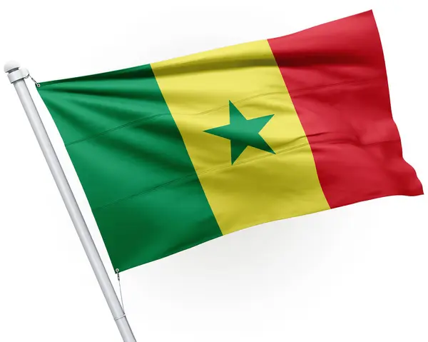 Zászló Szenegál Zászlórúd Integetett Render — Stock Fotó