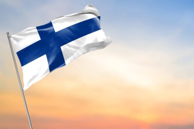 Finlandiya bayrağını sallıyor. 3d oluşturma