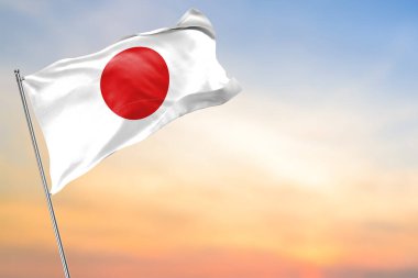 Güzel mavi bir arka planda Japon bayrağı. 3d oluşturma.