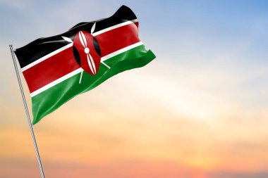 Mavi arka planda Kenya 'nın güzel bayrağı. Ulusal bayrak konsepti.