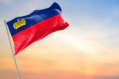 Bayrak direğinde dalgalanan Lihtenştayn bayrağı