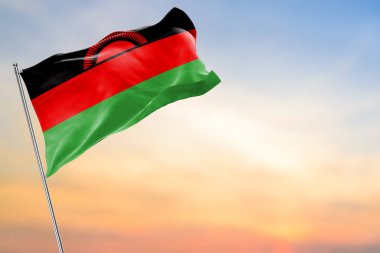 Malawi ulusal bayrağı mavi gökyüzünde güzel bulutlu bir şekilde dalgalanıyor. yüksek çözünürlük