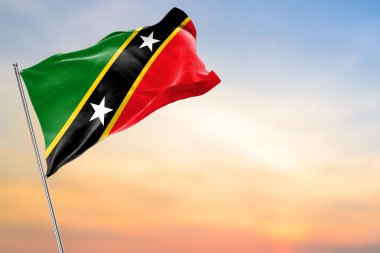 Güney Timor 'un 3D bayrağı ya da gün batımında akşam dalgalanması.