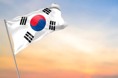 Güney Kore bayrağı güzel bir gökyüzü arka planında.