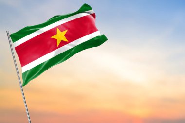 Güzel bulutlu arka planda dalgalanan surinam bayrağı 3 d illüstrasyon