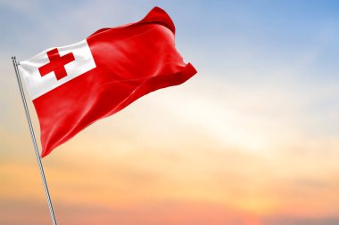 Güzel bulutlu arkaplanda sallanan tonga bayrağı. 3 boyutlu illüstrasyon. Vatansever kavram.