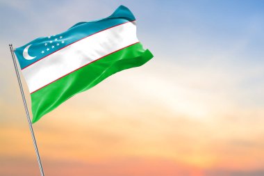 Özbekistan bayrağı, üzerinde mavi dalgalı bayrak