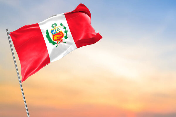 солнечная голубая облачность и флаги Перу и Мексики