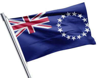 Beyaz arka planda dalgalanan Avustralya bayrağı, 3 boyutlu resimleme, izole edilmiş.