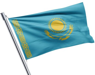 Beyaz arka planda Kazakistan bayrağı. 3d illüstrasyon