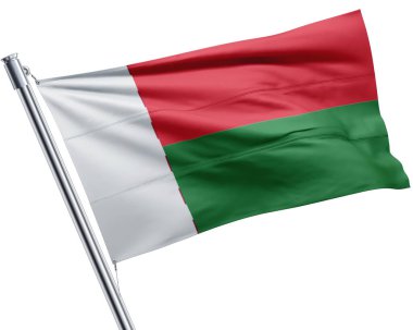 Madagaskar bayrağı, 3 boyutlu, beyaz renkte izole edilmiş.