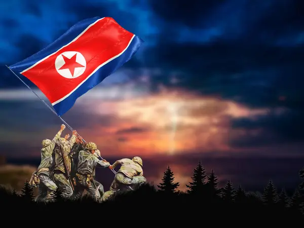soldier with flag of north korea on top. north korea