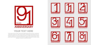 set anniversary logotype premium collection red color in square isolated on white background clipart