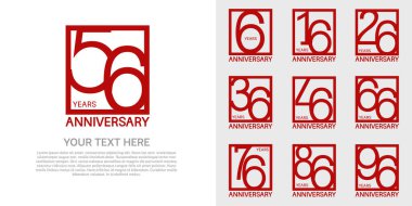 set anniversary logotype premium collection red color in square isolated on white background clipart