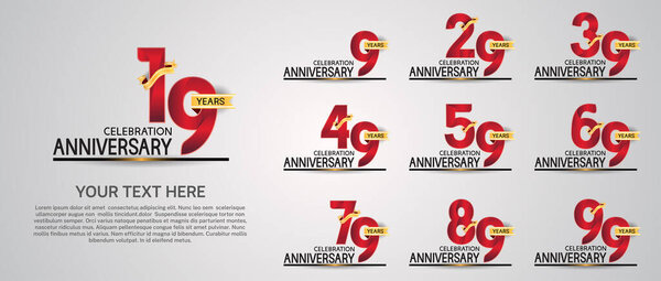 set anniversary logotype premium collection red color with ribbon isolated on white background