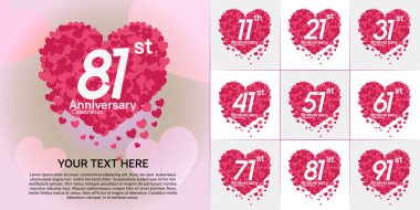 set of anniversary pink color heart can be use for celebration event clipart