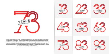 set of anniversary logotype red and black color for special celebration event clipart