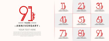 set of anniversary logotype red and black color and ornament for special celebration event clipart