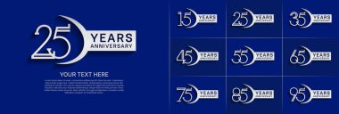 set of anniversary logotype silver color and ribbon for special celebration event clipart
