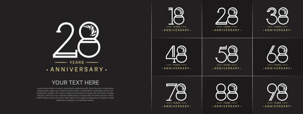 set of anniversary logotype gold and silver color and ornament for special celebration event