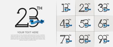 set of anniversary logotype black color with blue ribbon for special celebration event clipart