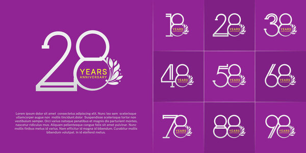 Набор юбилейного логотипа белого и желтого цвета и орнамента для специального праздничного мероприятия