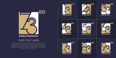 set of anniversary logotype golden and white color in square for special celebration event clipart