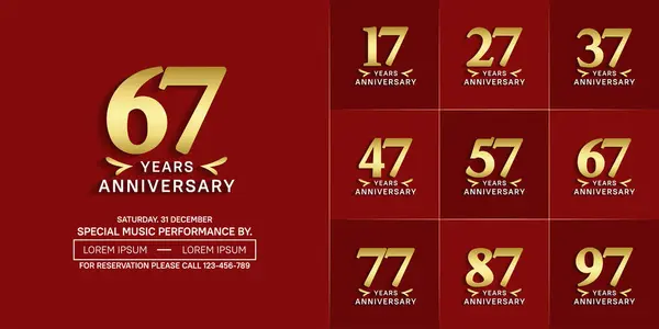 stock vector set of anniversary logo with golden number on red background can be use for celebration