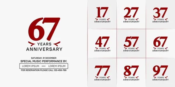 stock vector set of anniversary logo with red number on white background can be use for celebration