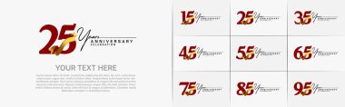 set of anniversary logo with red number and golden ribbon can be use for celebration clipart